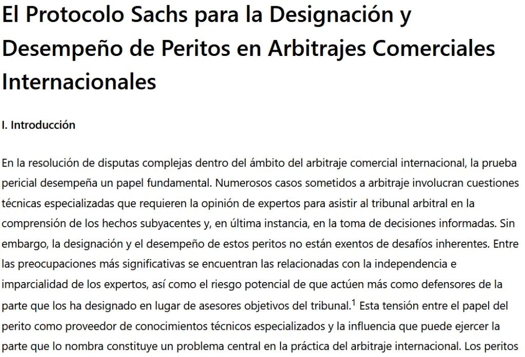 El Protocolo Sachs para la Designación y Desempeño de Peritos en Arbitrajes Comerciales Internacionales