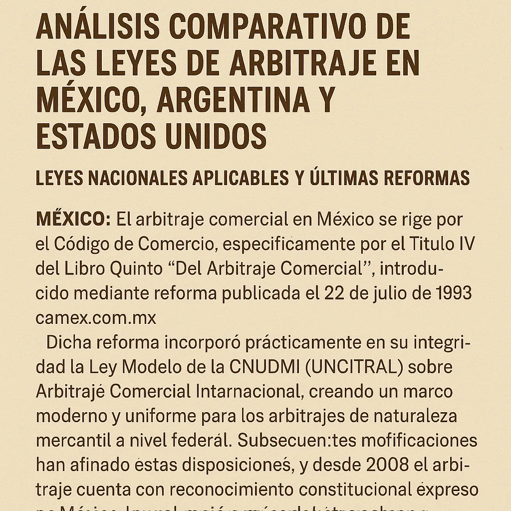 Análisis Comparativo de las Leyes de Arbitraje en México, Argentina y Estados Unidos