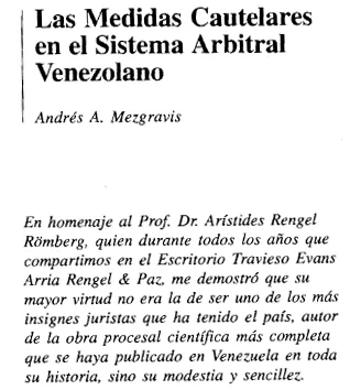 Las medidas cautelares en el sistema arbitral venezolano